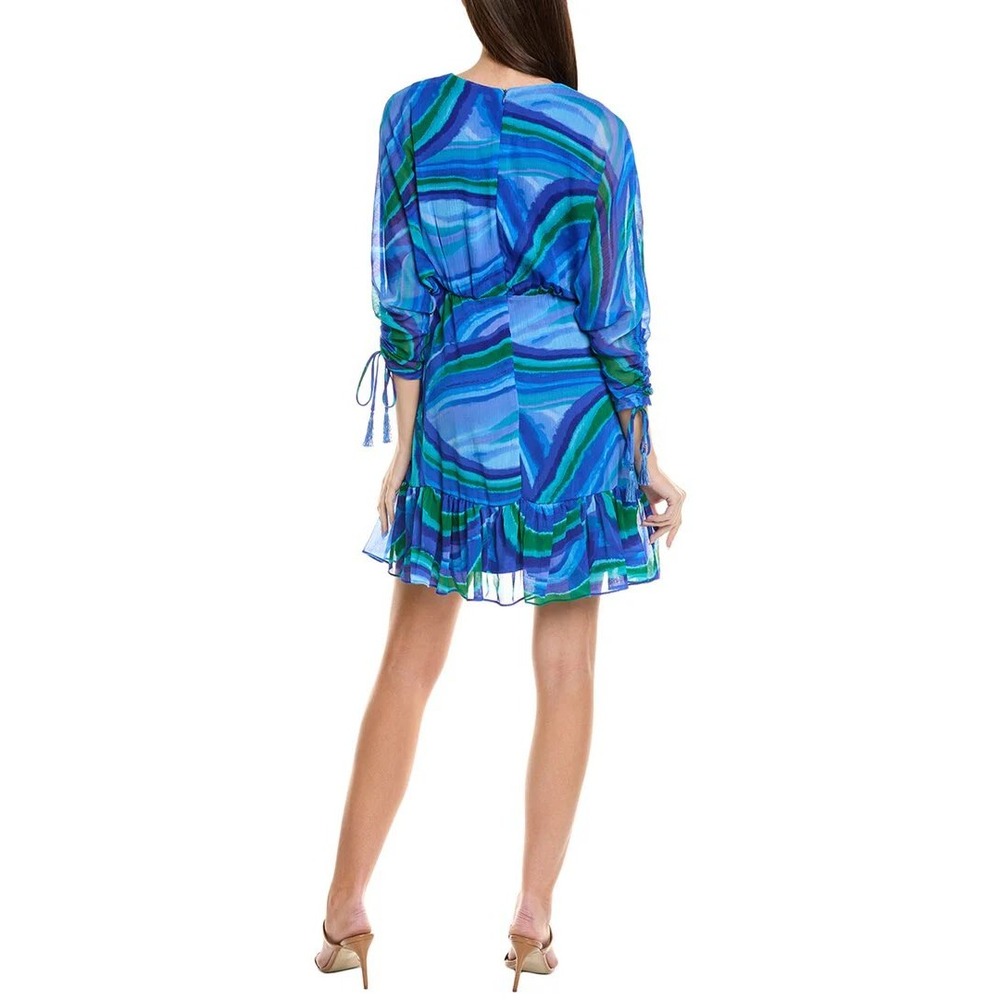 Kelly Grace Blue Swirl Print V-Neck Ruffle‎ Mini Dress Blue Green NWT size 10 - Picture 2 of 9